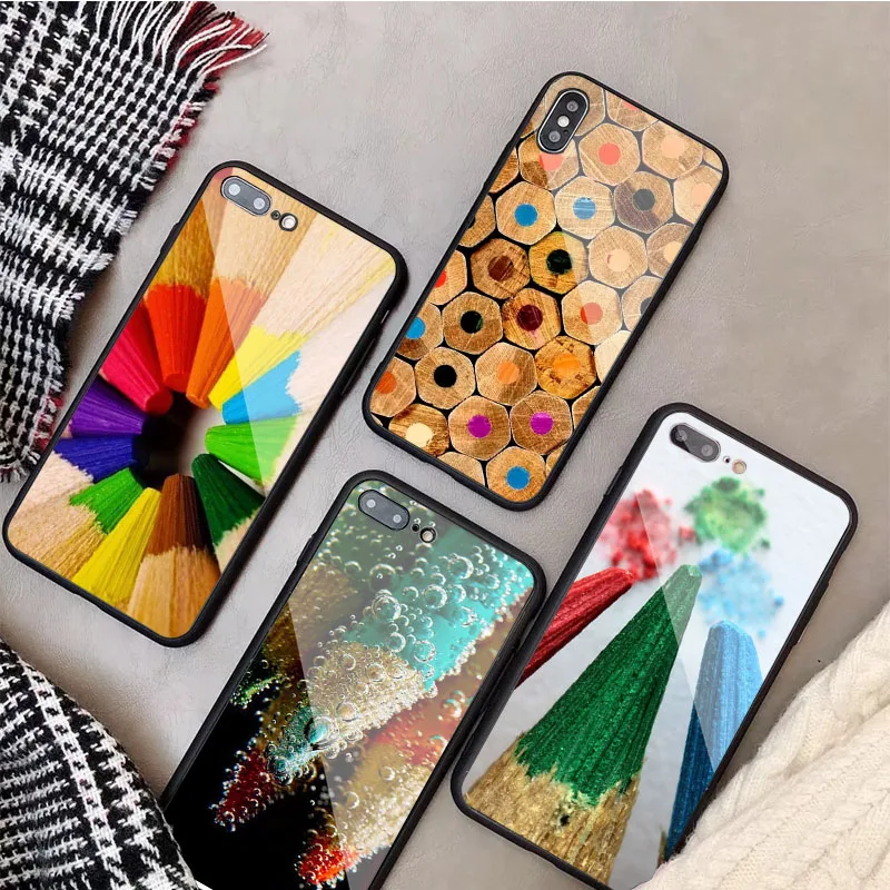 Радужный макрокарандаш из закаленного стекла чехол для телефона iphone 13 12 11 Pro Max 5 6 7
