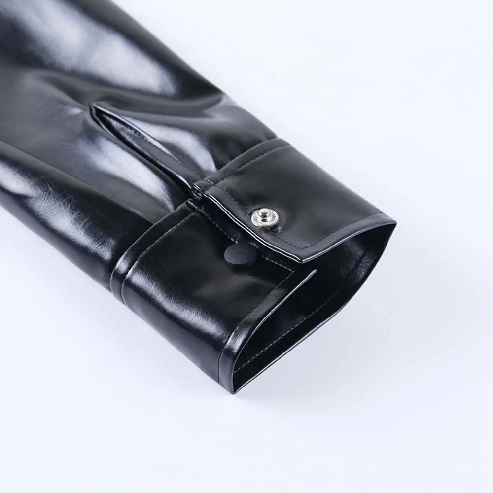Зимнее пальто в Корейском стиле Харадзюку, свободное Женское пальто из искусственной кожи, темное, Bf, оснастка, воротник, длинный рукав, кожаная куртка, готическое черное пальто в стиле панк