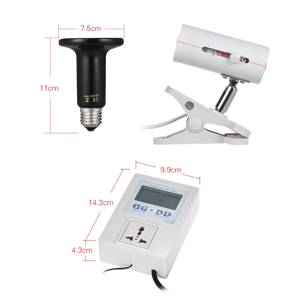 

Pet Thermometer Control 3pcs Heat Emitter Set Includes 100W Ceramic Lamp Bulb Holder Temperature Controller for Reptiles