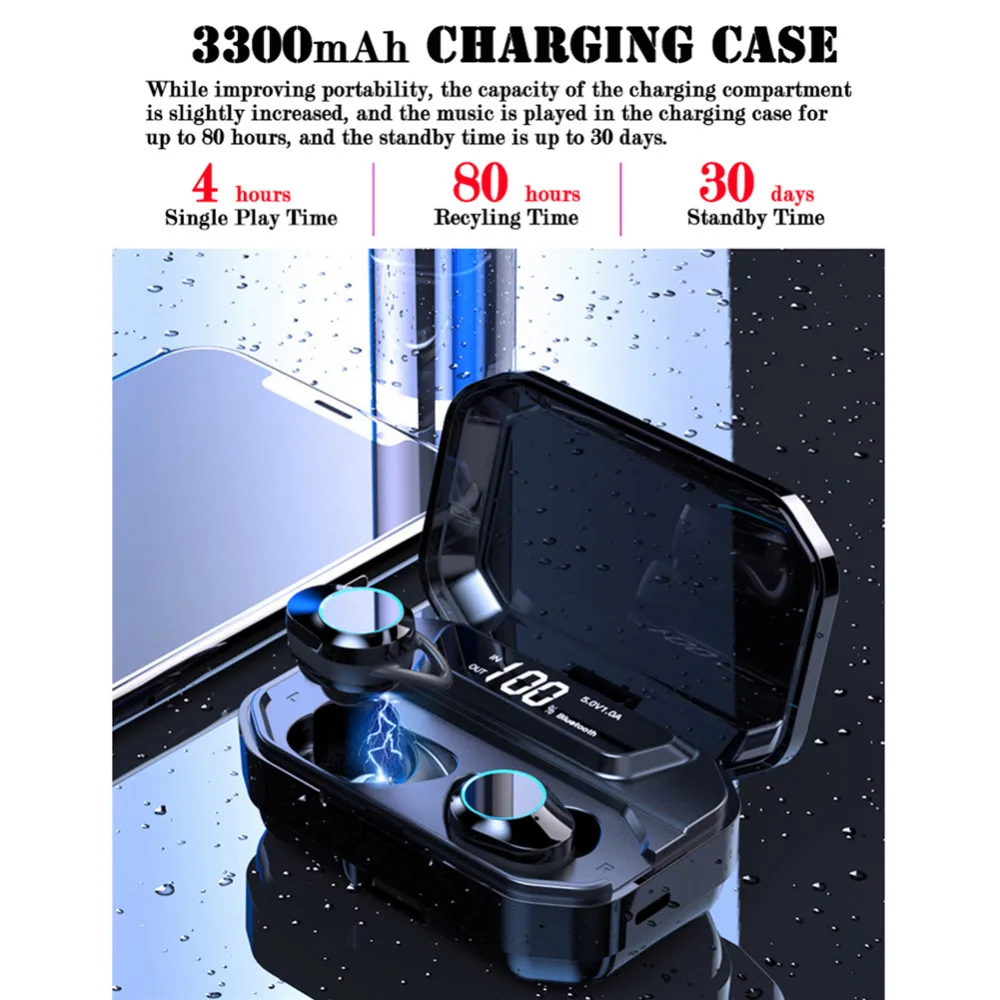 Bluetooth 5.0 Earphone TWS Wireless Earbuds Smart Noise Cancelling Stereo Sound Headset 3300mAh Waterproof Headset