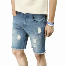 Модные мужские рваные короткие джинсы с дырками, одежда Бермуды, летняя смесь из хлопка, дышащие джинсовые шорты для мужчин