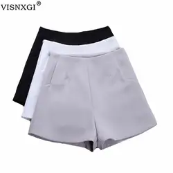 VISNXGI летние модные шорты новые женские шорты юбки с высокой талией повседневные женские черные белые короткие штаны на молнии женские шорты