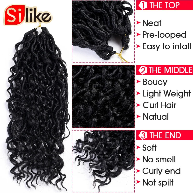 Silike 14" Goddess Locs Crochet Hair Extensions Synthetic Twist Braids Hair Locks Crochet braids For Women 24 Strands