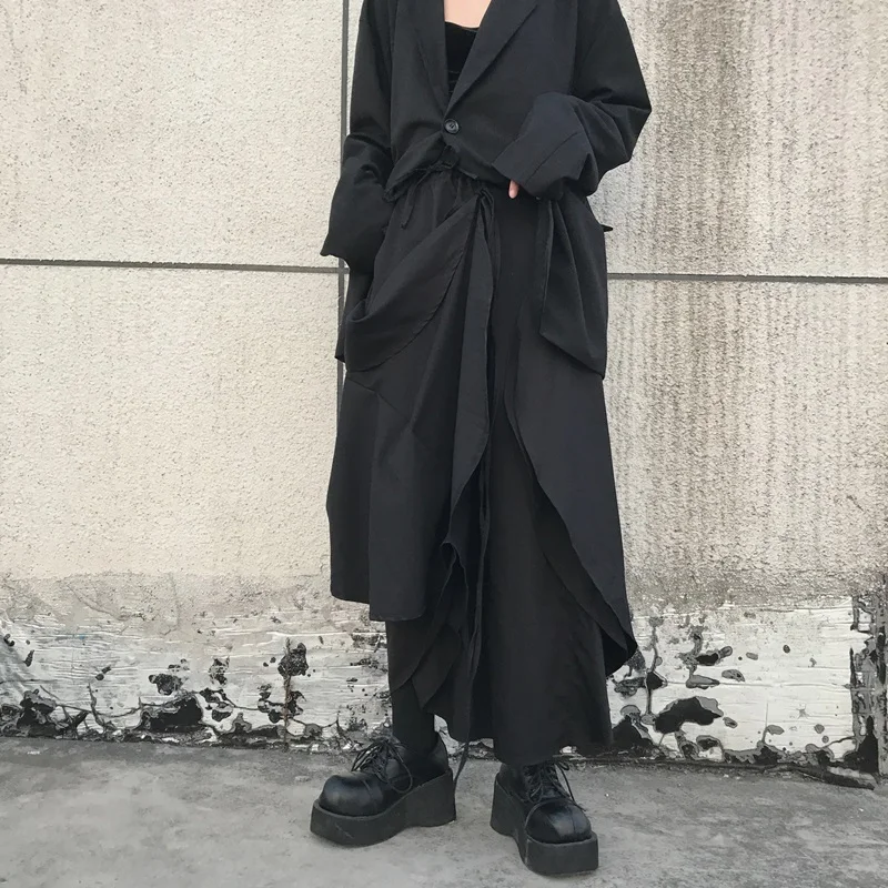 Чёрного размера плюс Harajuku одежда с высокой талией весна осень повседневные свободные длинные юбки женская юбка женская уличная одежда