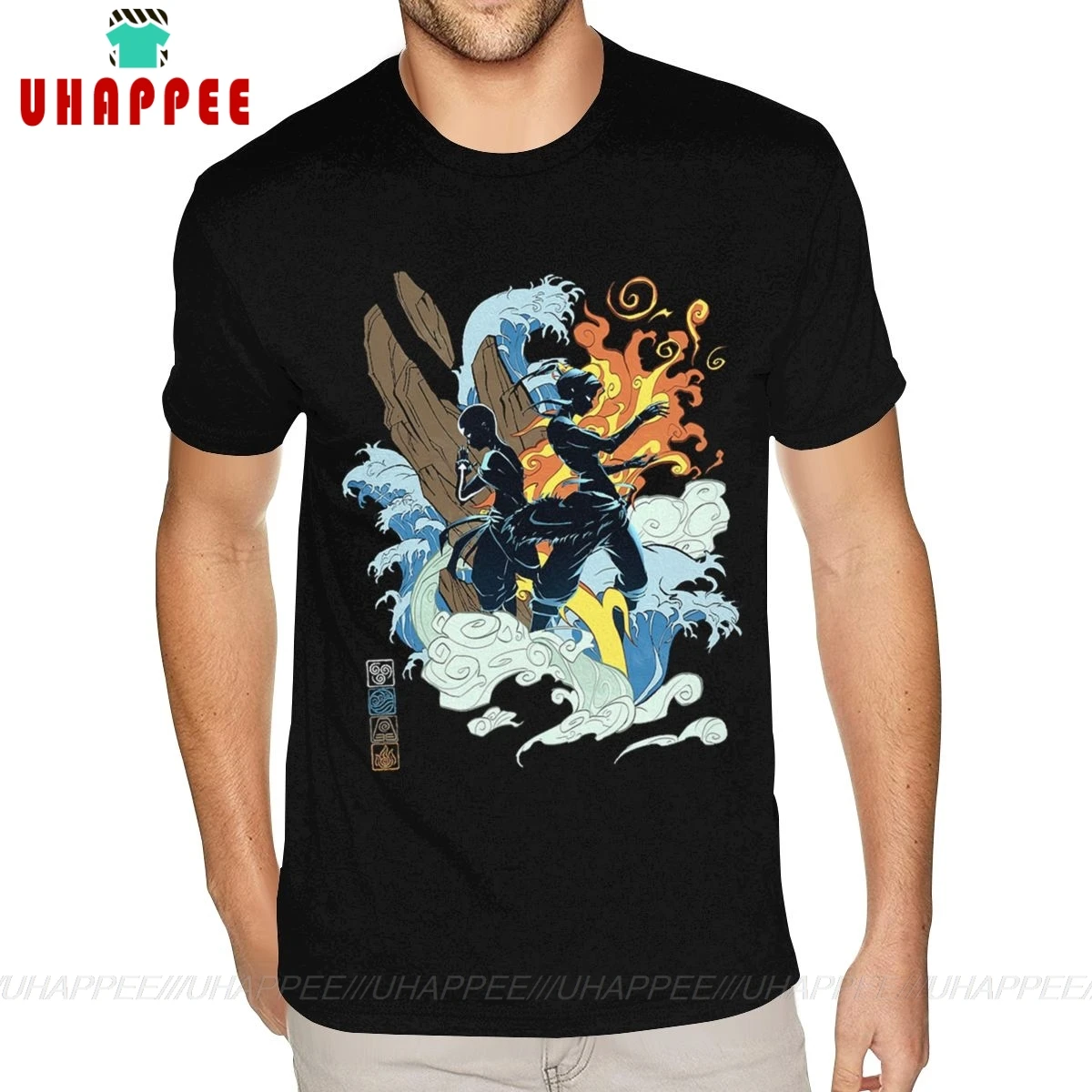 Дешевая Аватара последняя футболка Airbender мужская хлопковая черная с короткими