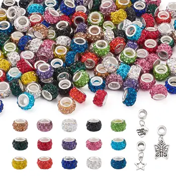 

1 Box Mix Color Polymer Clay Rhinestone European Large Hole Beads Rondelle Alloy European Dangle Beads for jewelry DIY making