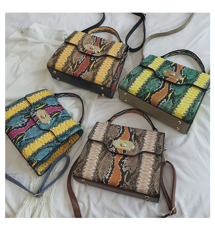 Female Small Messenger Handbag Women Tote Bag Faux PU Leather Colorful Snake Skin Bag Square Shoulder Python Bags for Women 2019 (1)