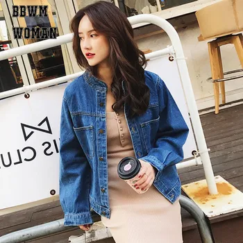 

Women Denim Jacket Bf Style Loose Long Sleeve Casual Pocket Jacket Jeans Autumn Korean Outerwear & Coats ZO831