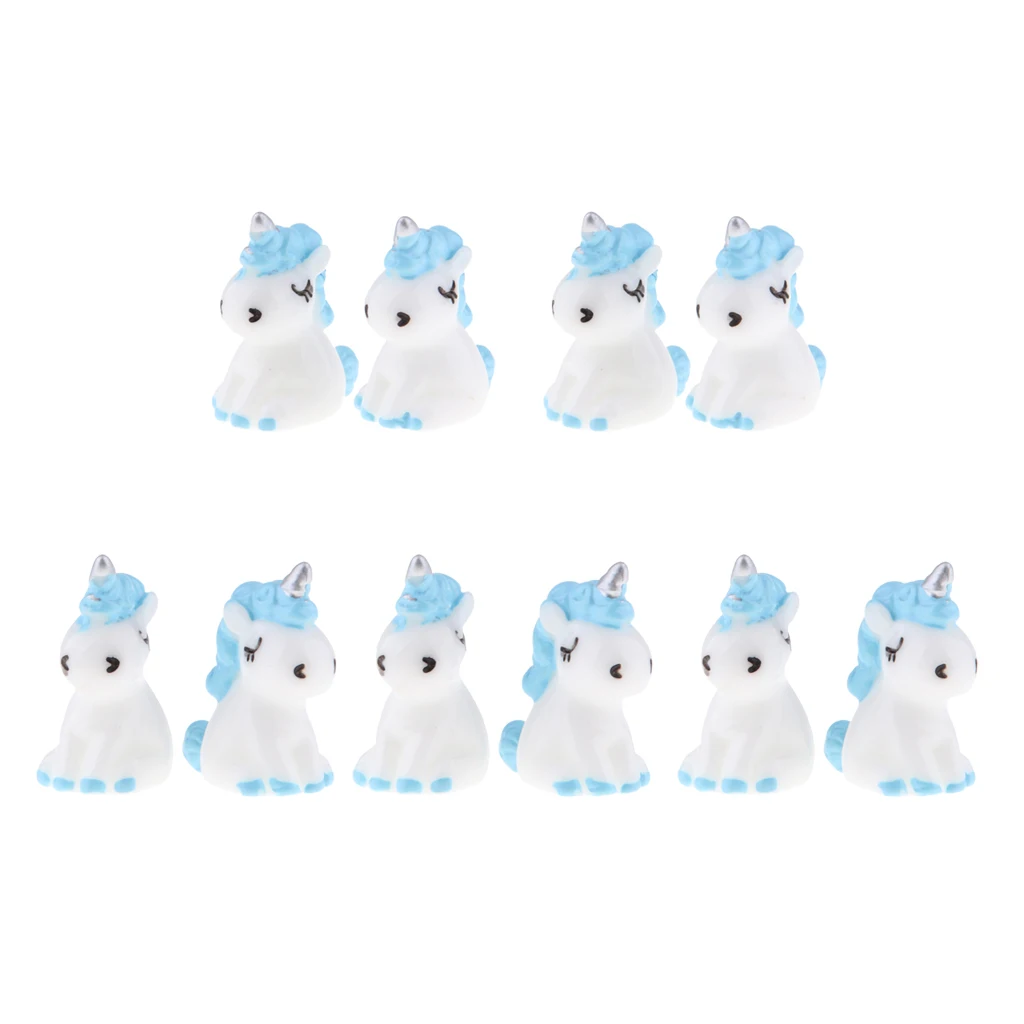 10Pcs Lovely Miniature Mini Unicorn Christmas DIY Resin Fairy Home Garden Craft Bonsai Dollhouse Succulent Ornaments Gifts Blue