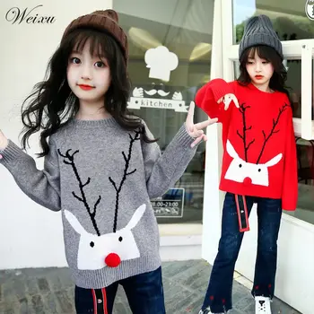 

Baby Girls Sweater Autumn Children Christmas Deers Knitted Pullover Sweaters Toddler Kids Winter Clothes for Girl 3 11 12 Years
