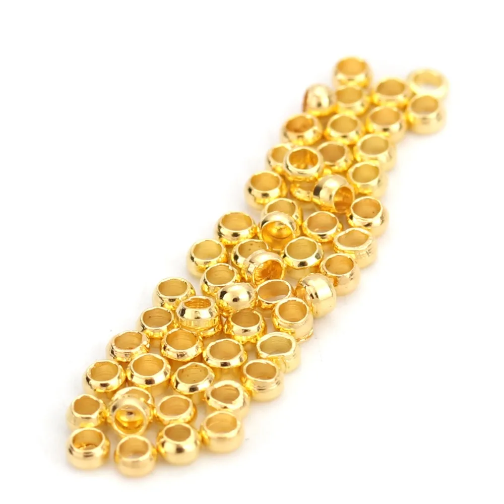 DoreenBeads, Обжимные бусины из сплава, круглые, золотого цвета, для DIY, унисекс, подарки, Обжимные бусины, фурнитура для ювелирных изделий, 1 мм, 2 мм(1/"), диаметр, 250 шт