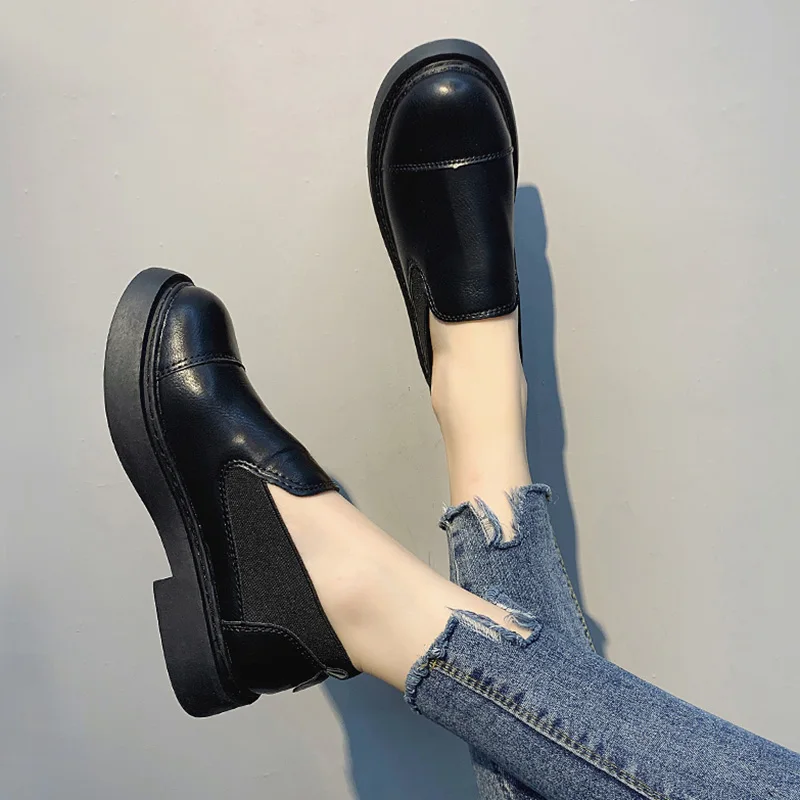 

Autumn Casual Woman Platform Shoes Dress Flats Women Soft British Style Round Toe Loafers Ladies Slip-on Oxfords Women's Fall