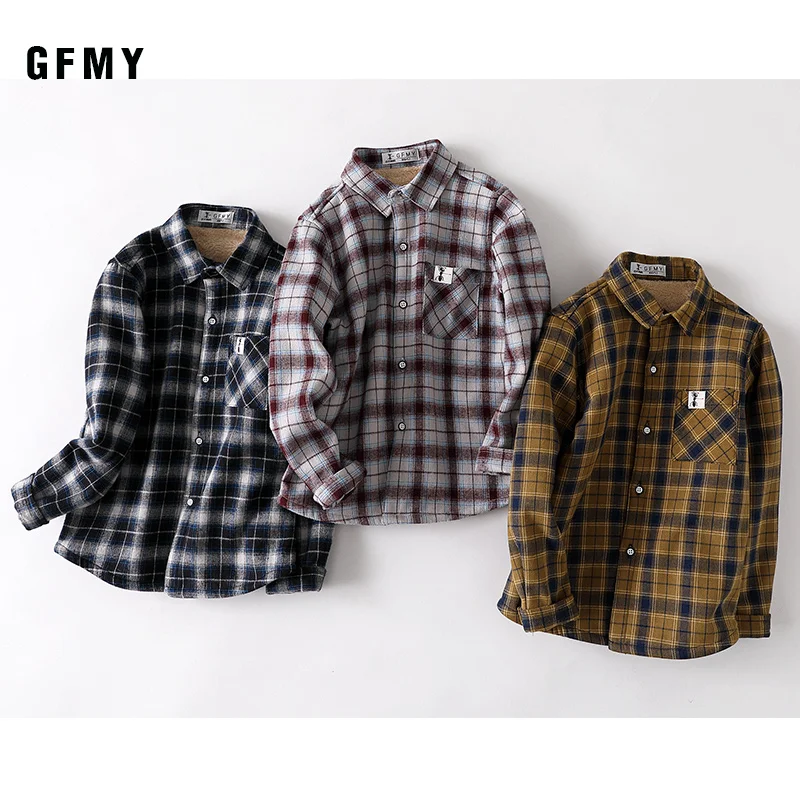 GFMY/ г., модная зимняя рубашка в клетку с длинными рукавами из хлопка для мальчиков От 3 до 12 лет повседневная одежда для больших детей куртка