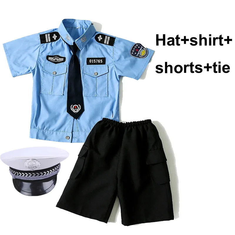 Boy short sleeve set Школьный костюм для сценических выступлений для мальчиков-подростков из полицейский Косплэй костюмы на Хеллоуин костюмы на карнавал; Юбка для девочек с Кепки набор - Цвет: Boy short sleeve set