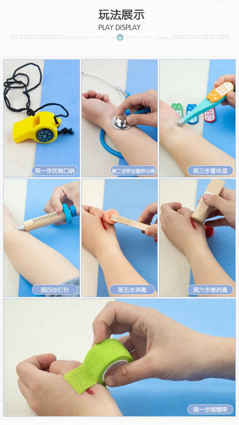 Children's wooden toys pretend dentist real role playing doctor game portable pill box pretend doctor game set wooden toy gift