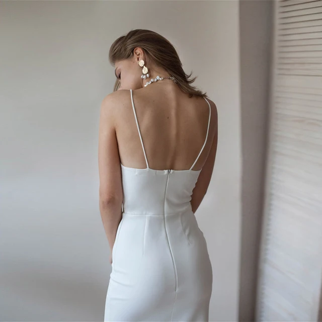 Sexy Backless White Party Dress For Women Spaghetti Strap High Split Slim Sheath 2021 New Spring 6