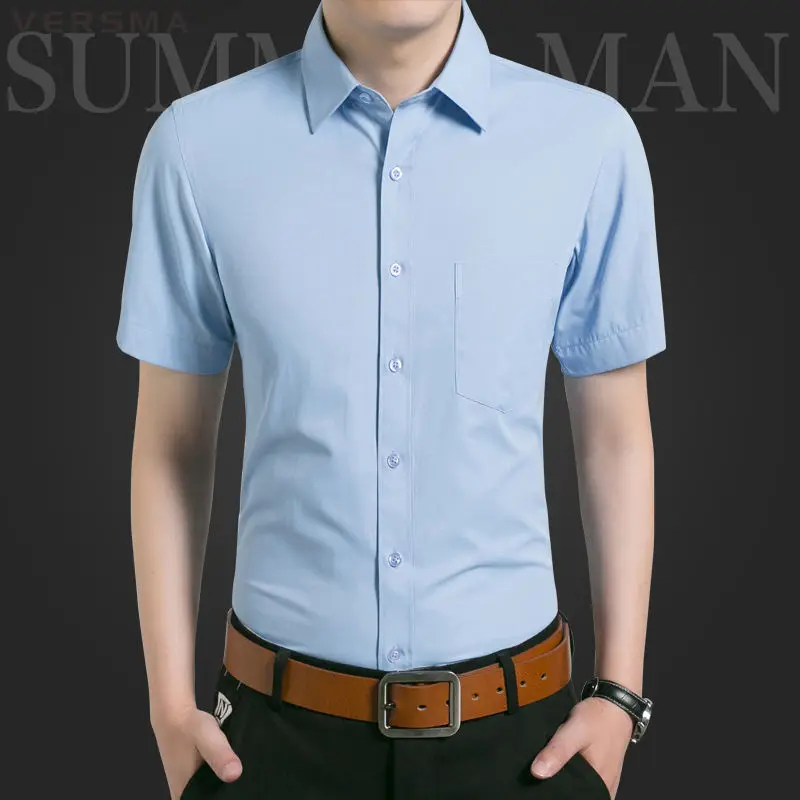 

VERSMA Korean Male Short Sleeve Casual Dress Shirt Men Camisa Chemise Camiseta Masculina High Quality Cotton Mens Dress Shirts