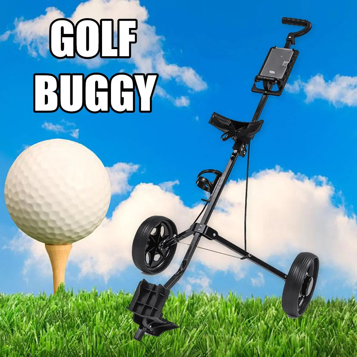 Golf Pull Cart Iron Black Adjustable Golf Trolley Cart 2 Wheels Push Pull Aluminium Alloy Foldable Trolley With Brake