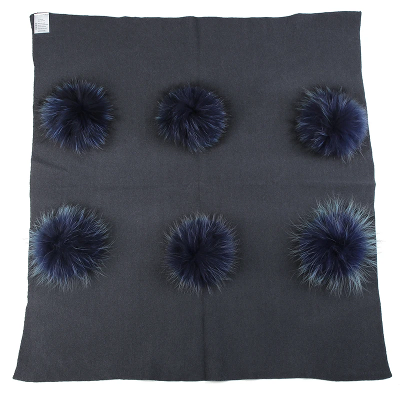 dark gray navy Geebro/теплое кашемировое Пеленальное Одеяло для новорожденных и детей постарше; одеяло для сна для путешествий с 6 натуральным мехом енота; постельные пеленки с помпоном - Цвет: dark gray navy