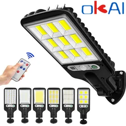 Lampadaire solaire LED COB + SMD, 3 modes d'éclairage, imperméable, capteur de mouvement, éclairage de sécurité pour jardin Patio 