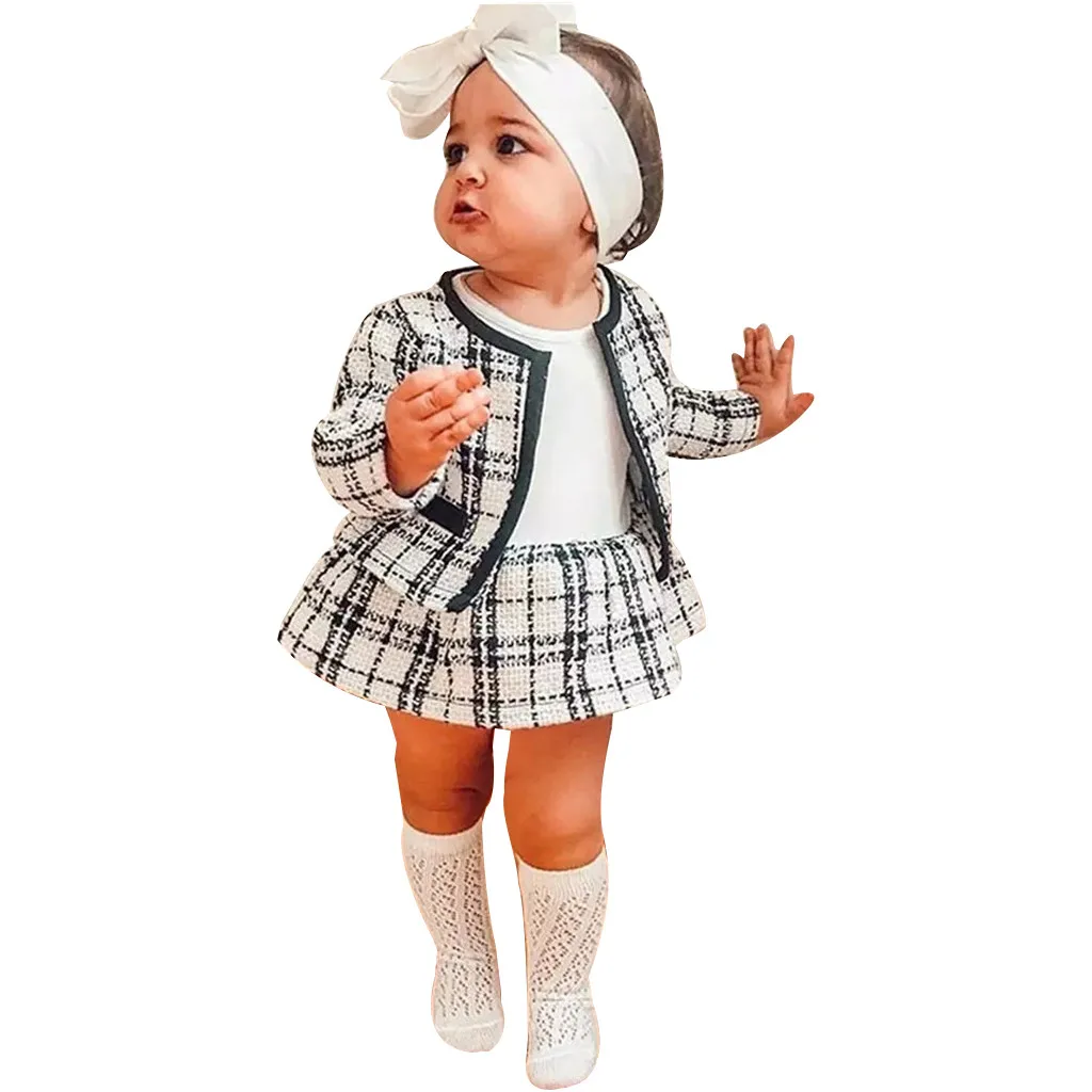Toddler Girls Clothes Sets Plaid Coats Jacket Skirt Kids Baby Girls Clothes Suit Autumn Winter Clothes Sets Roupa Infantil Wy4