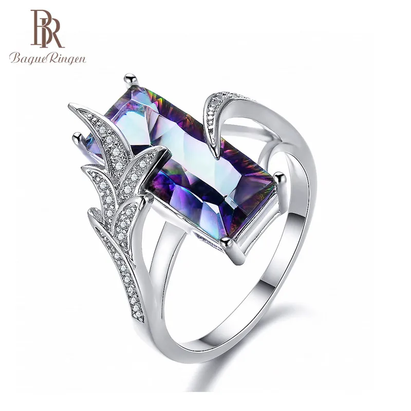 Bague Ringen кольца с радугой, мистическим топазом, драгоценным камнем, чистое 925 пробы, серебряные ювелирные изделия, свадебный подарок для женщин, размер 6-10