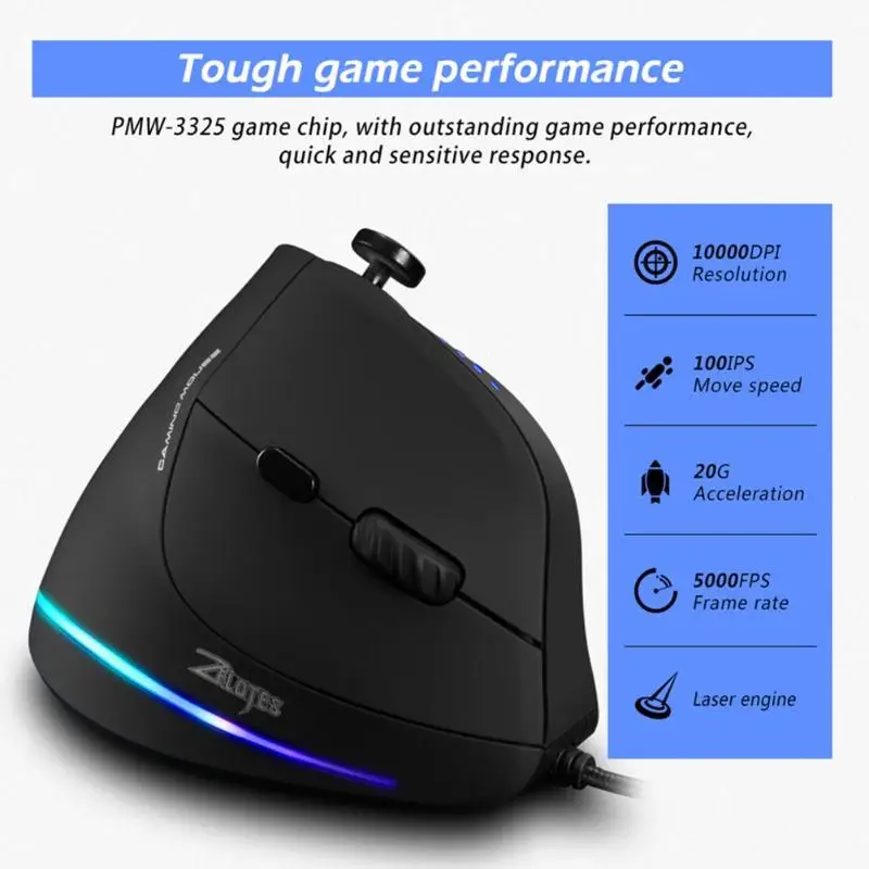 ZELOTES C-18 10000 dpi Регулируемая оптическая игровая USB Проводная вертикальная мышь