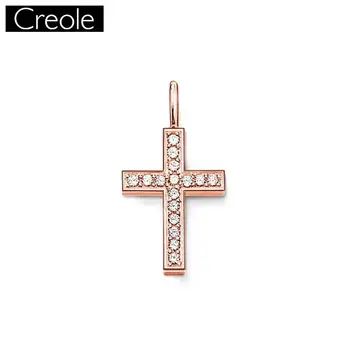 

Pendant Cross Zirconia Rose Pure Gold Color For Women Fashion Classic Gift Europe Key Chain Fashion Pendant Fit Necklace