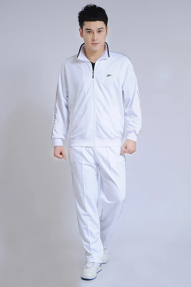 Xinda Chia Nan Korean Silk White Sports Clothing Set Coat Spring And Autumn Trousers Women's Men's Couples Casual Large Size Gro