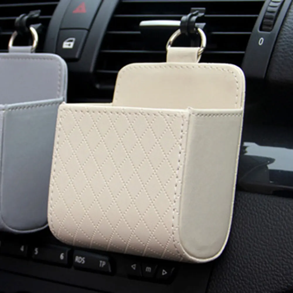 KISSCASE Luxury PU Leather Mobile Phone Case For Xiaomi Samsung iPhone Universal Car Air Outlet Storage Bag Case Accessories