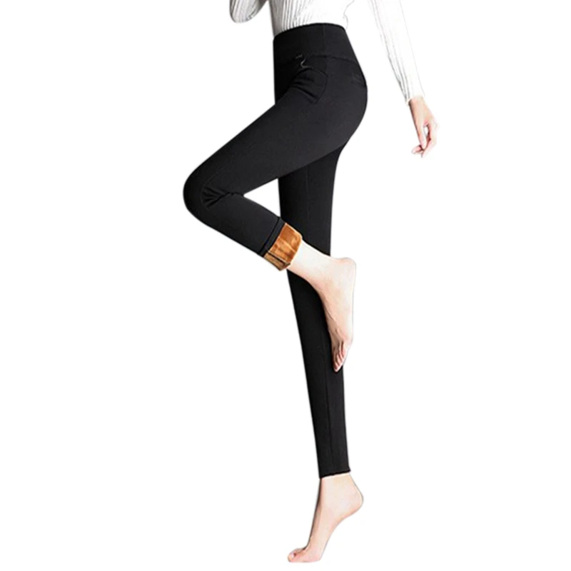 

Women's Leggings Solid Color Warm High Waist Pants Plus Velvet Thick Warm Pants Large Size Was Thin Stretch Pants