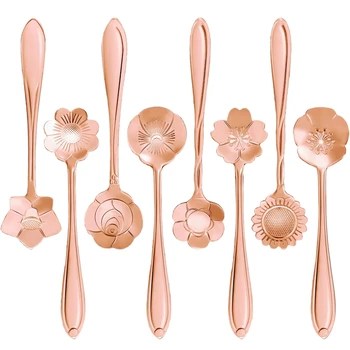 

New 16 Pcs Set Stainless Steel Flower Coffee Spoon Dessert Sugar Ice Cream Stirring Tea Milkshake Spoon Set for Tableware Kitche