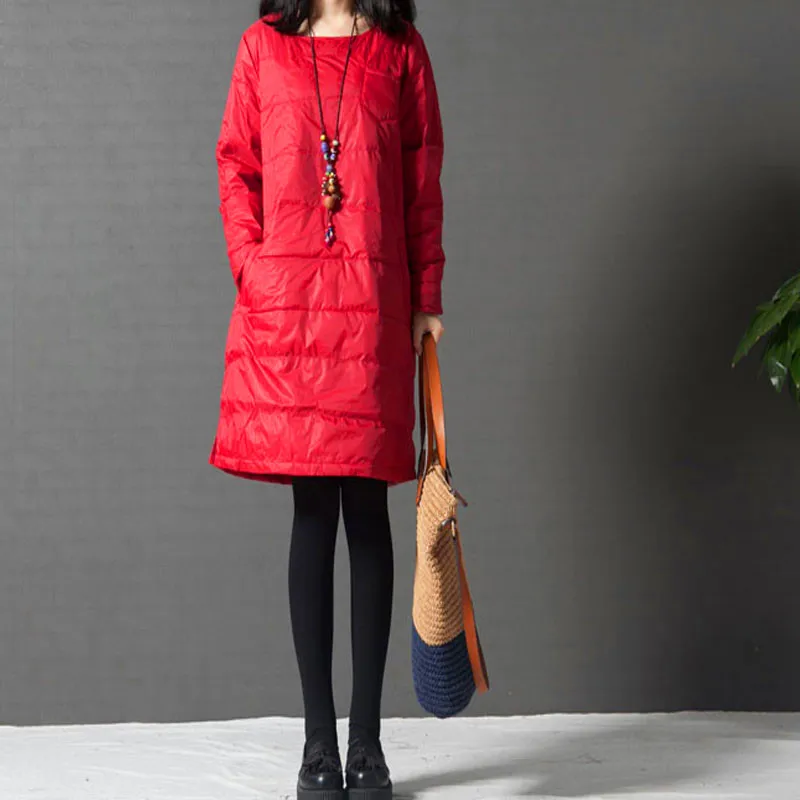 red Женские осенне-зимние куртки, парки, длинное пальто, теплые плотные пальто, платье, однотонная тонкая хлопковая верхняя одежда, модная, средней длины размера плюс - Цвет: red