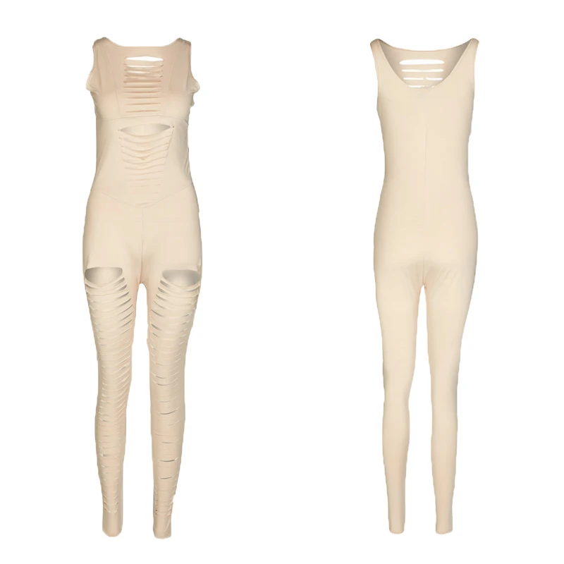 Женский комбинезон с вырезом без рукавов однотонный облегающий спортивный