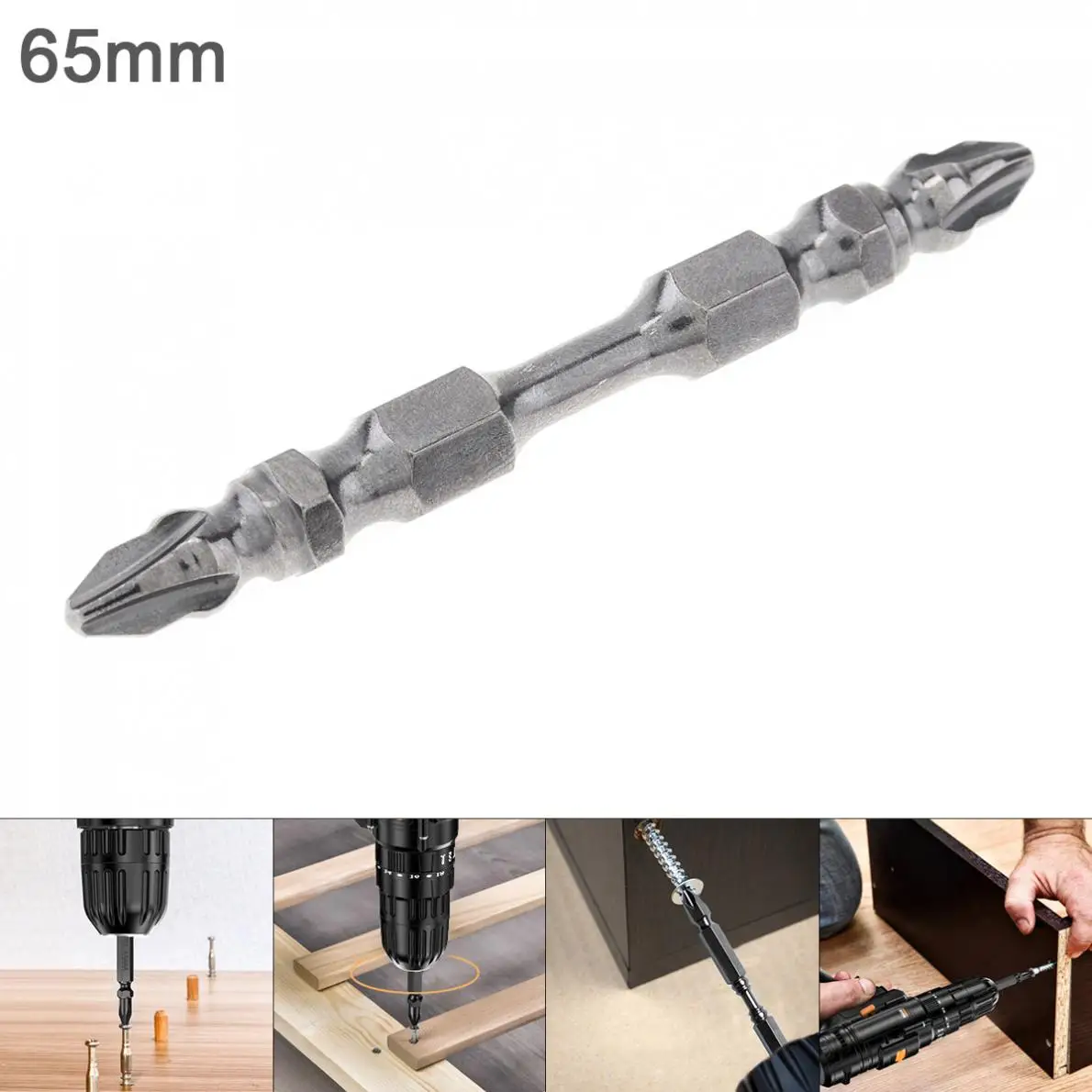 

1/4" PH2 65mm S2 Hardness Magnetic Electric Screwdriver with Phillips Screw and Double Head for Drill Hole