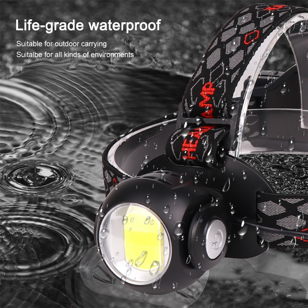 Перезаряжаемый налобный фонарь T6 COB, светодиодный водостойкий налобный фонарь, Ультрафиолетовый фонарь, Головной фонарь, используется 2*18650 батарея