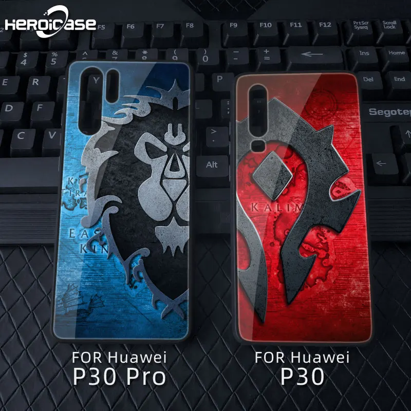 

For Huawei Mate30 Pro Phone case World Of Warcraft WOW game Tempered Glass Hard Cover Black tpu Honor V P20 10 9 Horde Alliance