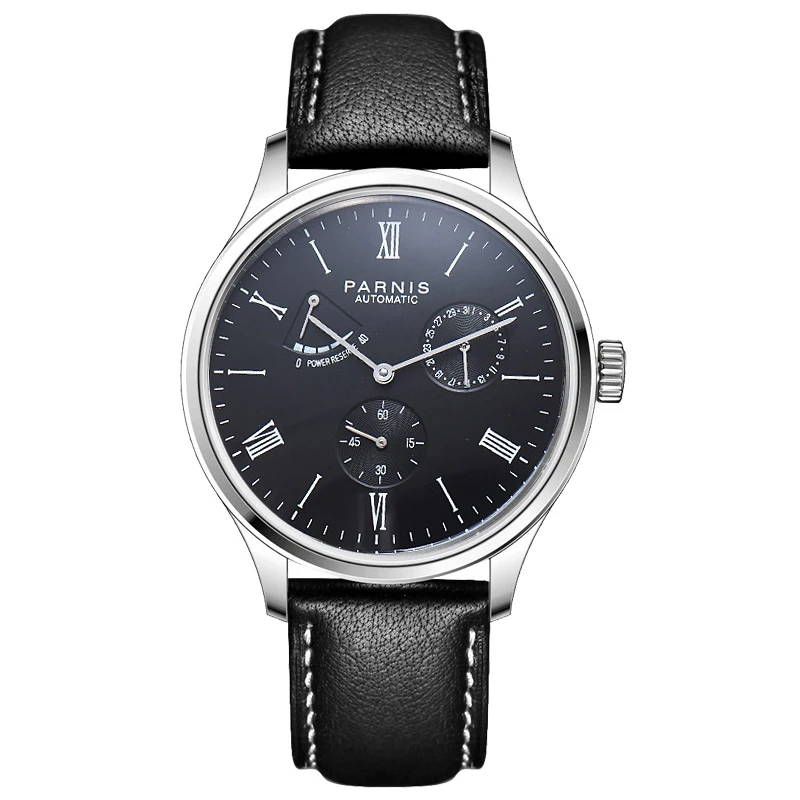 

Parnis Automatic Mechanical Watch Men Luxury Brand Power Reserve Business Waterproof Calendar Leather Strap Wristwatch Men