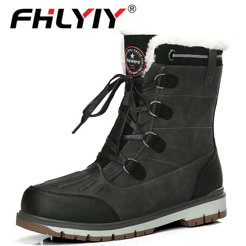 Fhlyiy Brand New Quality Waterproof Snow Boots Super Warm Plush Men's Boots Winter Fur Ankle Boots Comfortable Motorcycle Boots