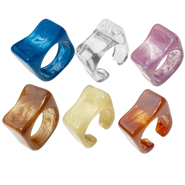 Korean Colorful Transparent Resin Acrylic Rings Set for Women Trendy Geometric Square Round Ring Wedding Jewelry