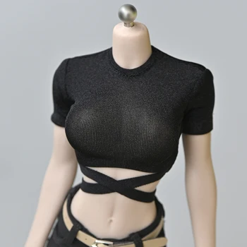 

1/6 Scale Black Sexy Short Waist Strap T-shirt Model for 12" Female Body Action Figures Accessories Toys