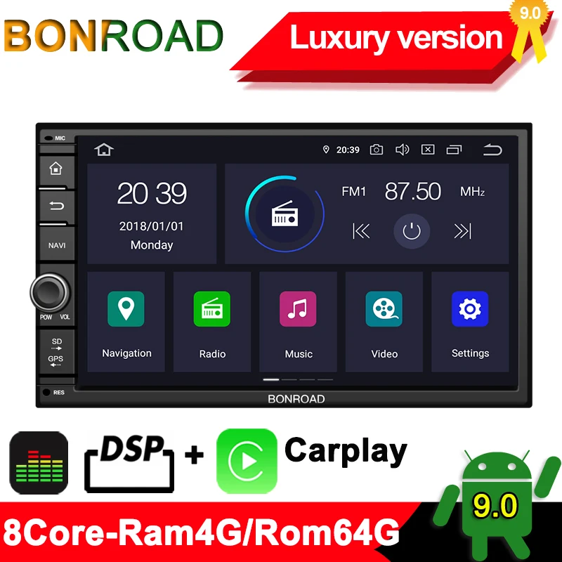 L-PX5-DSP-Carplay Bonroad " 2Din Android 9,0 Автомобильный мультимедийный плеер для Nissan для hyundai для Kia gps-навигация, радио, стерео-видео(без DVD - Цвет: L-PX5-DSP-Carplay