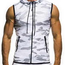 Стиль Камуфляжный круглый подол Повседневный Приталенный жилет без рукавов с капюшоном