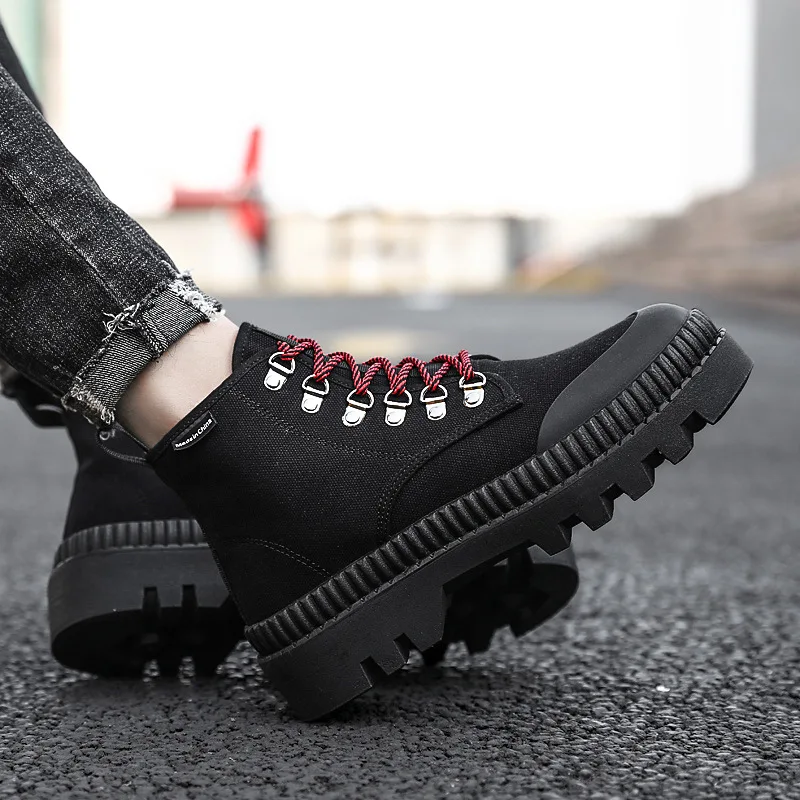 

2019 Autumn And Winter New Style Hight-top Canvas Shoes Men Martin Boots British Style Versatile Worker Boot Thick Bottomed Extr