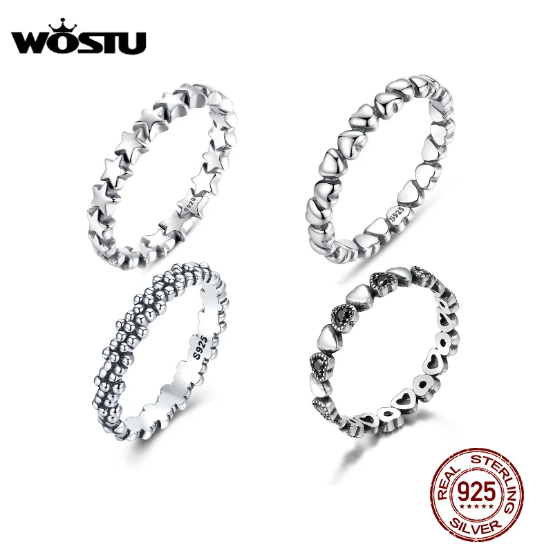 WOSTU 100% Authentic 925 Sterling Silver 6 Style Stackable Party Stars Rings For Women Original Silver Brand Jewelry Gift 7151