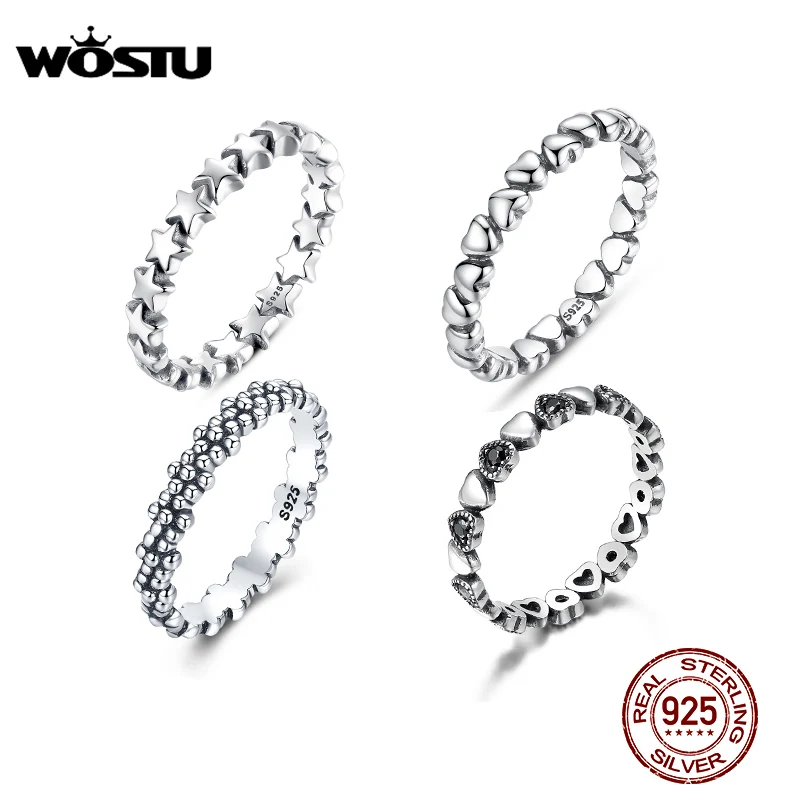 WOSTU 925 Sterling Silver Ring Eternity Cubic Zirconia Stackable Band Ring Tarnish Resistant Wedding Band For Women Men Multi Colors Statement Ring Comfort Fit Ring Gifts For 1 5mm Ring Size 8 Silver