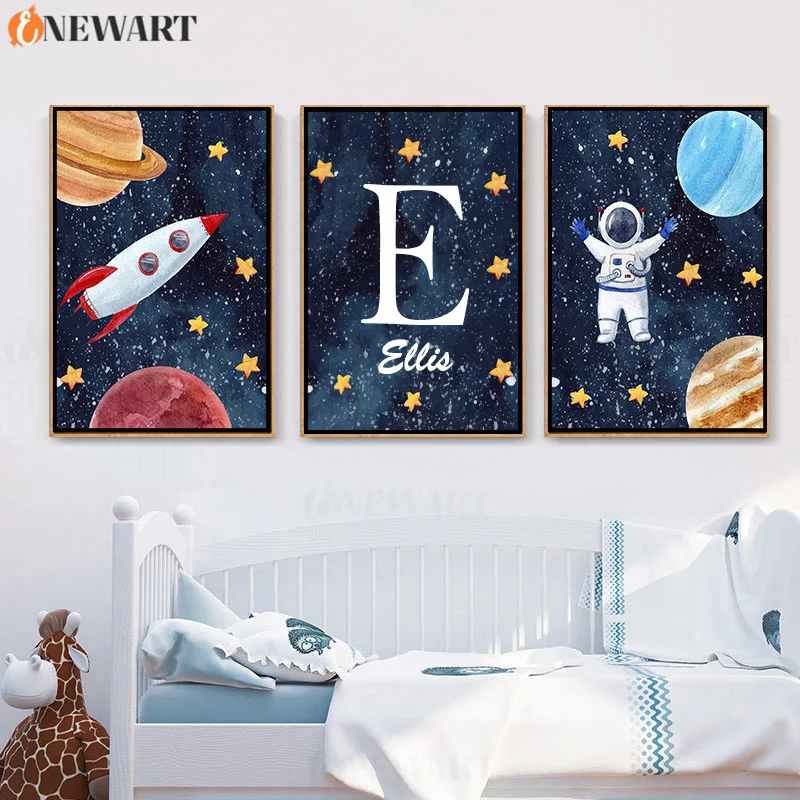 Персонализированный плакат Детские Wall Art Nodic Декор астронавт космический ракета
