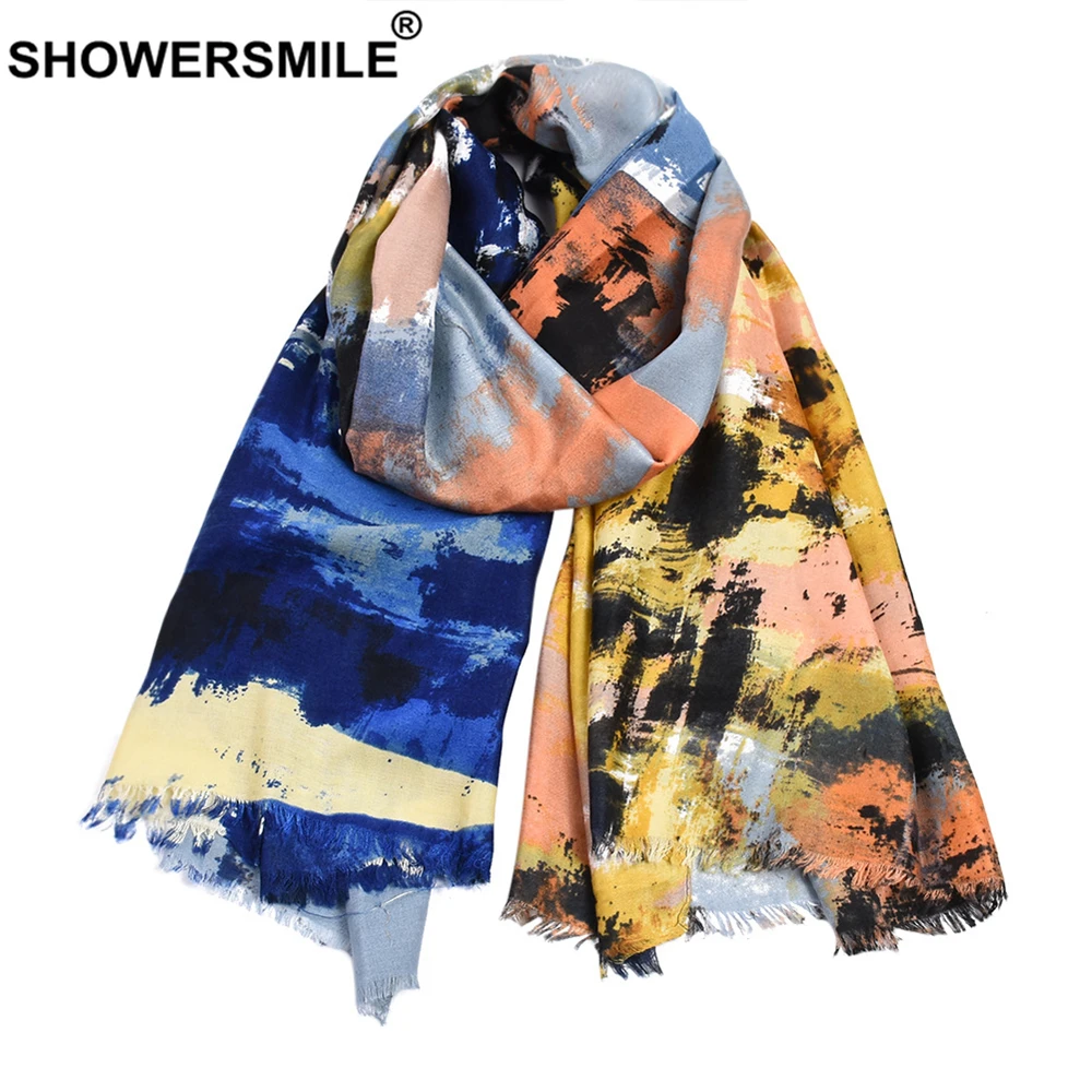 SHOWERSMILE шарфы для женщин граффити хлопок лен печатных шарф для женщин красочные женские шаль богемный шарфы аксессуары