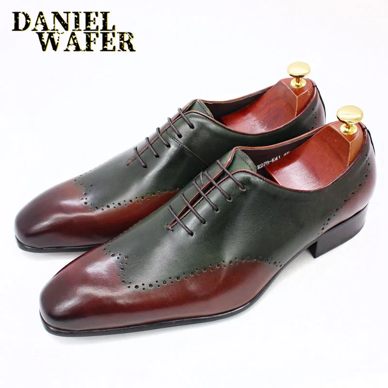 

LUXURY MEN OXFORD SHOES LACE UP WINGTIP POINTED TOE MIX COLOR FORMAL MEN DRESS SHOES BUSINESS WEDDING OFFICE MEN'S LEATHER SHOES