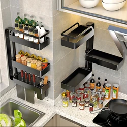 Kitchen Rotating Seasoning Condiment Storage Rack Corner Wall-mounted Hole-free Stainless Steel Multifunctional Storage Rack
